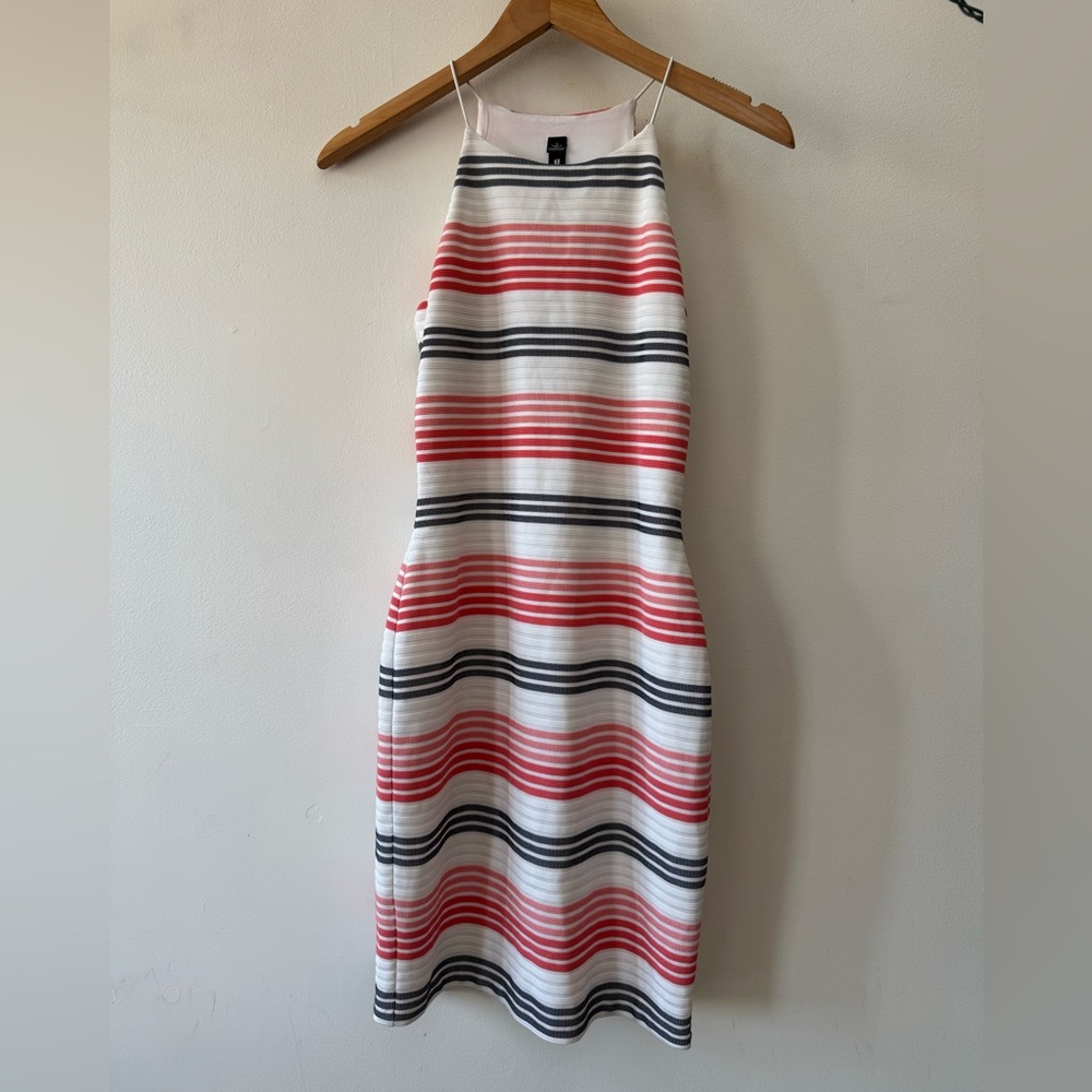 Design Labs Bodycon Striped Sleeveless Dress Size S/P red white black -